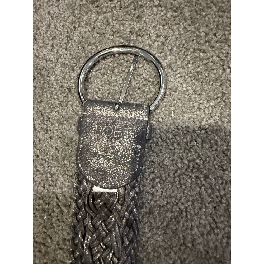 ANN TAYLOR LOFT GRAY WOVEN BELT WITH SILVER METAL BUCKLE SIZE XS